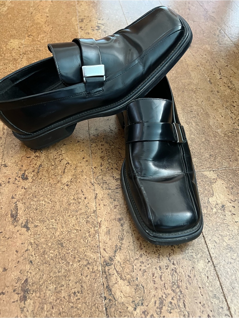 Alfani Men’s Black Leather Slip-On Loafers with Silver Accent